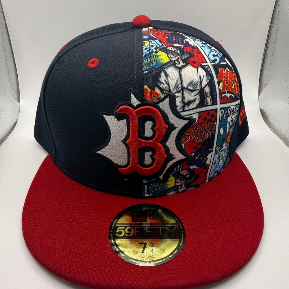 New Era 59FIFTY Boston Red Sox Comic Book Panel Fitted Hat 7 3/4 Navy Red Hat